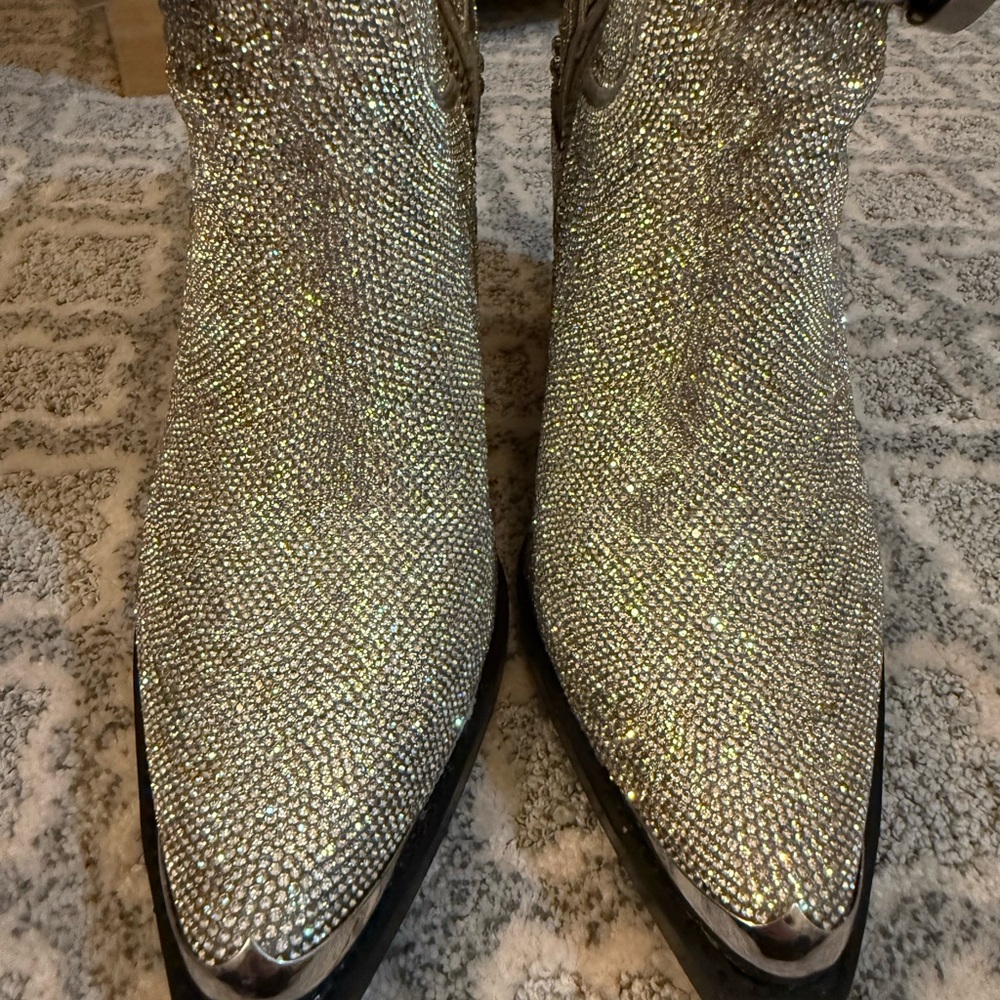 Dolls Kill Silver Rhinestone Ankle Boots - Picture 6 of 8